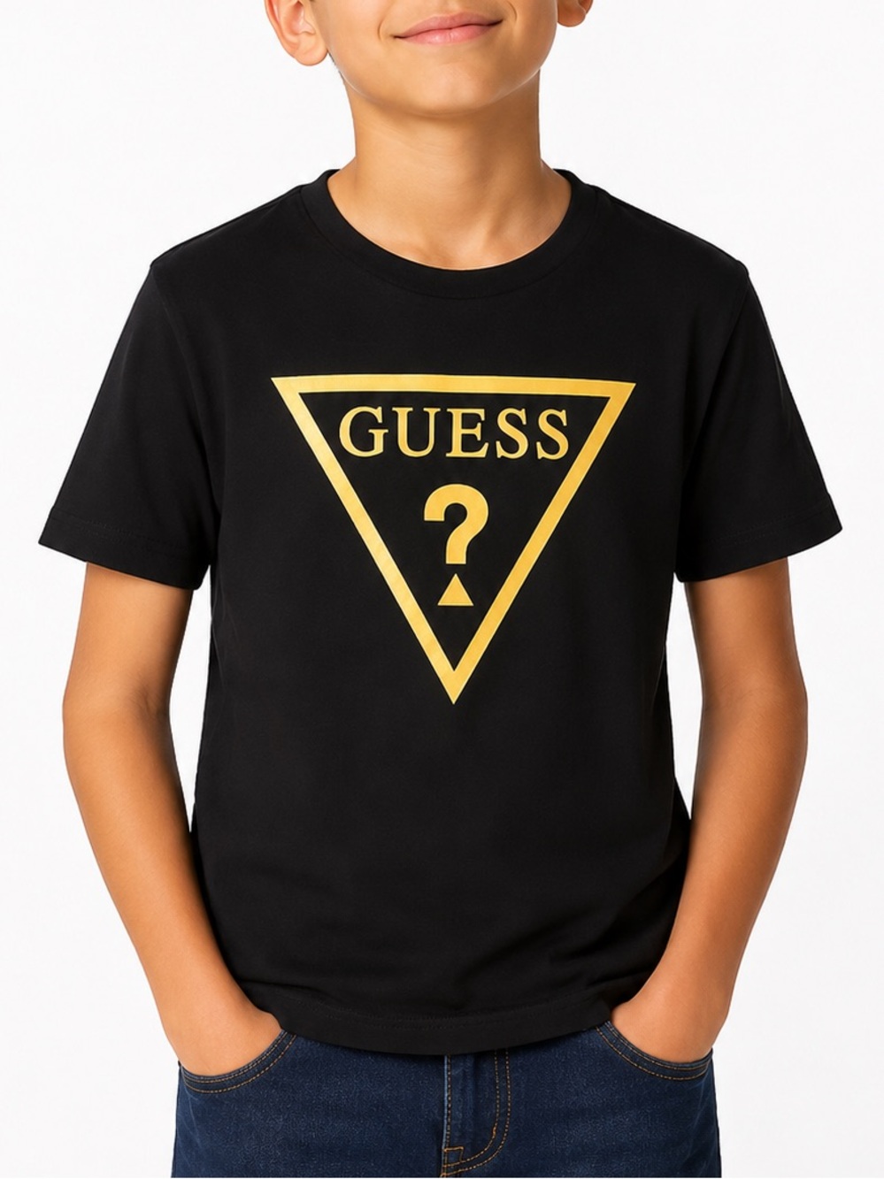 🆕 Guess Black Tee with Gold Triangle Logo
